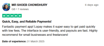 Merchant review screenshot from Trustpilot